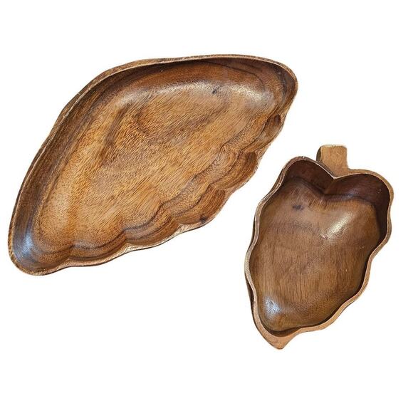 Vintage Monkey Pod Serving Dishes 2 Set Brown Hawaii Philippines Home Decor Boho - Picture 1 of 13